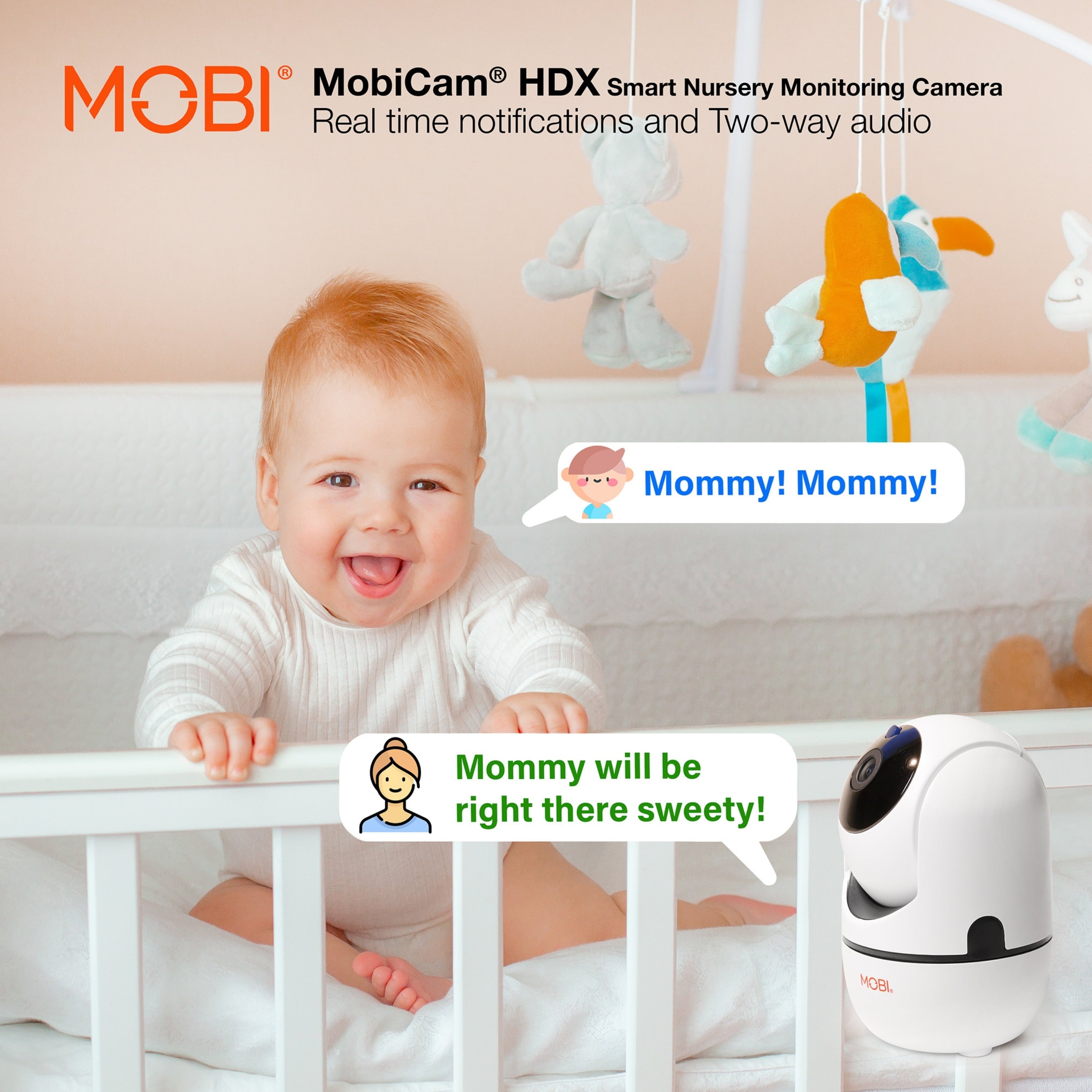 cam HDX Wi-Fi Pan & Tilt Cámara Inteligente De Monitoreo Para Guardería, Monitor De Video Para Bebé, Visión Nocturna, Detección De Movimiento, Full HD, Audio Bidireccional, Vista Remota Y Grabación Con App Inteligente Gratis