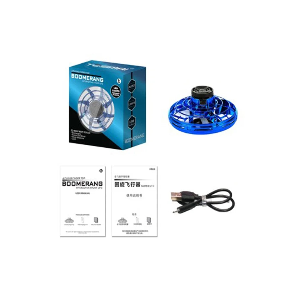 Flying Spinner Mini UFO Toy for Kids, Flying Fidget Spinner UFO Toy , Flying Orb Ball Hand Operated with 360 ° Rotating and LED Lights for Adult and Kids (Blue)
