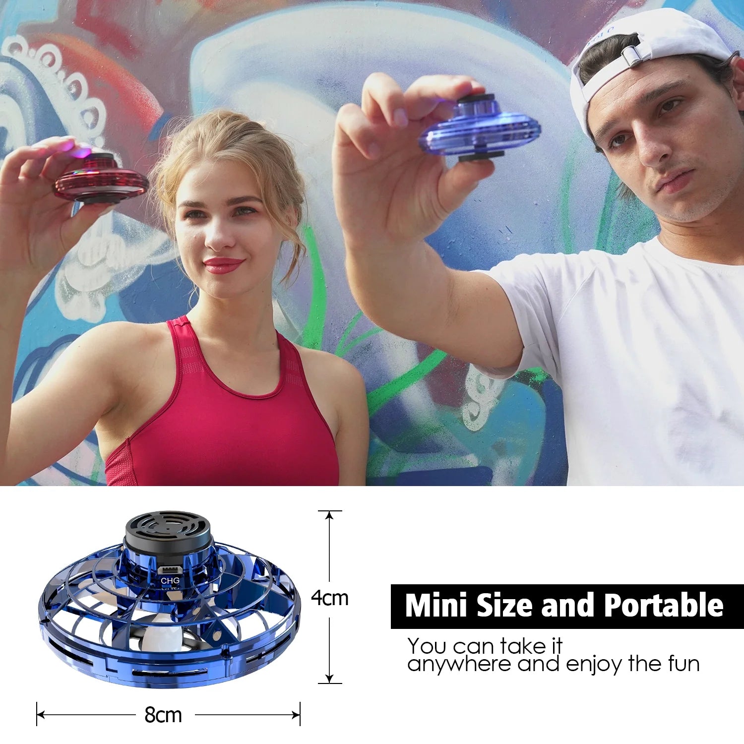 Flying Spinner Mini UFO Toy for Kids, Flying Fidget Spinner UFO Toy , Flying Orb Ball Hand Operated with 360 ° Rotating and LED Lights for Adult and Kids (Blue)