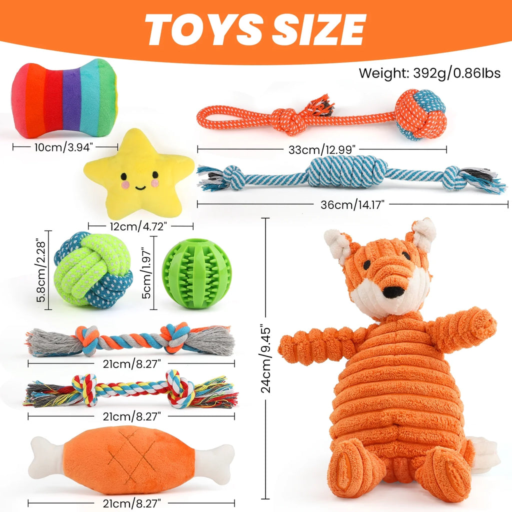 Juguetes Para Perros Pequeños, Paquete De 10 Juguetes Masticables Para Cachorros Para La Dentición Y El Entrenamiento Con Juguetes De Peluche Con Sonido, Pelota De Premio Y Juguetes De Cuerda Para Mantenerlos Ocupados