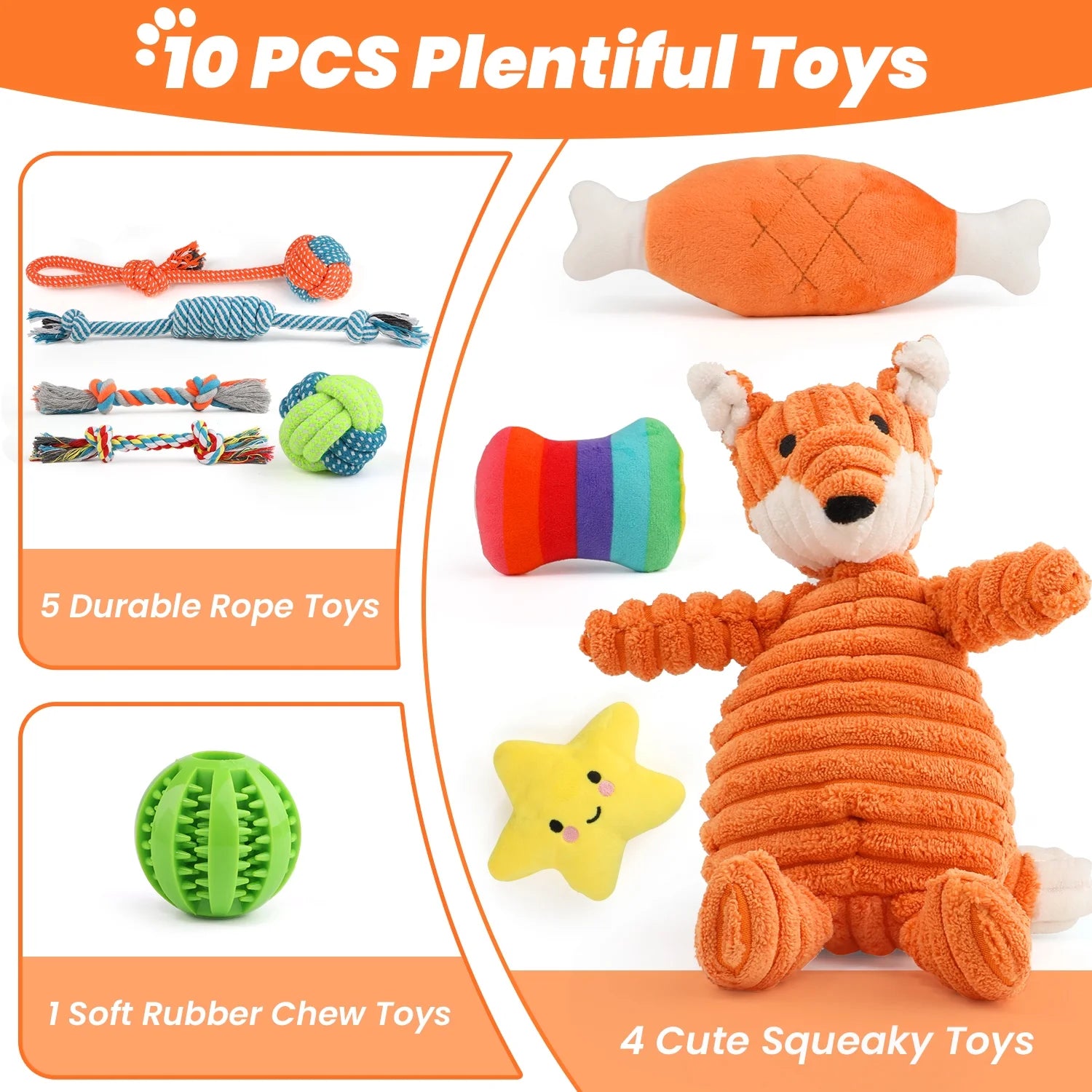 Juguetes Para Perros Pequeños, Paquete De 10 Juguetes Masticables Para Cachorros Para La Dentición Y El Entrenamiento Con Juguetes De Peluche Con Sonido, Pelota De Premio Y Juguetes De Cuerda Para Mantenerlos Ocupados