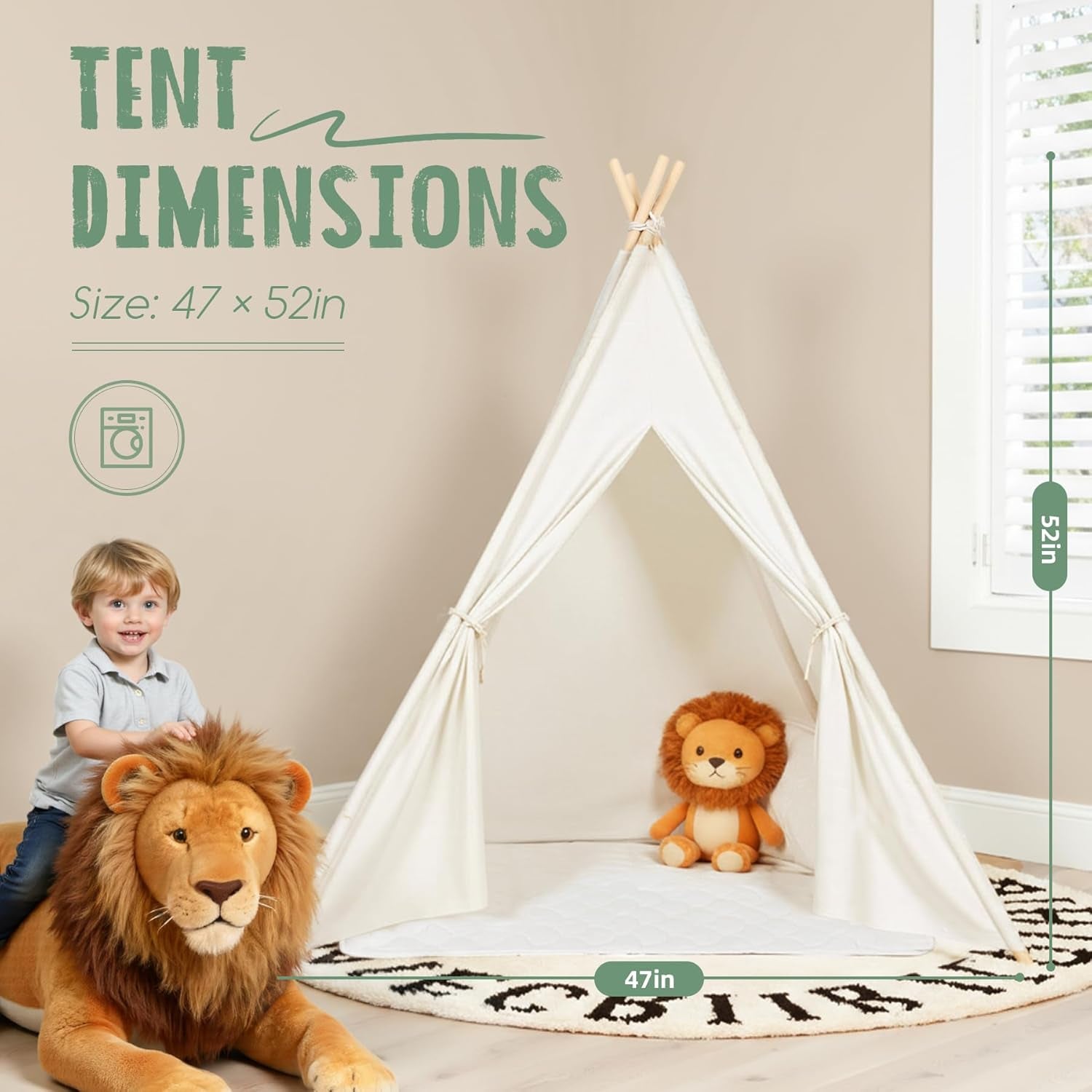 Teepee Tent for Kids with Carry Case, Natural Cotton Canvas Teepee Play Tent, Toys for Girls/Boys Indoor & Outdoor Playing