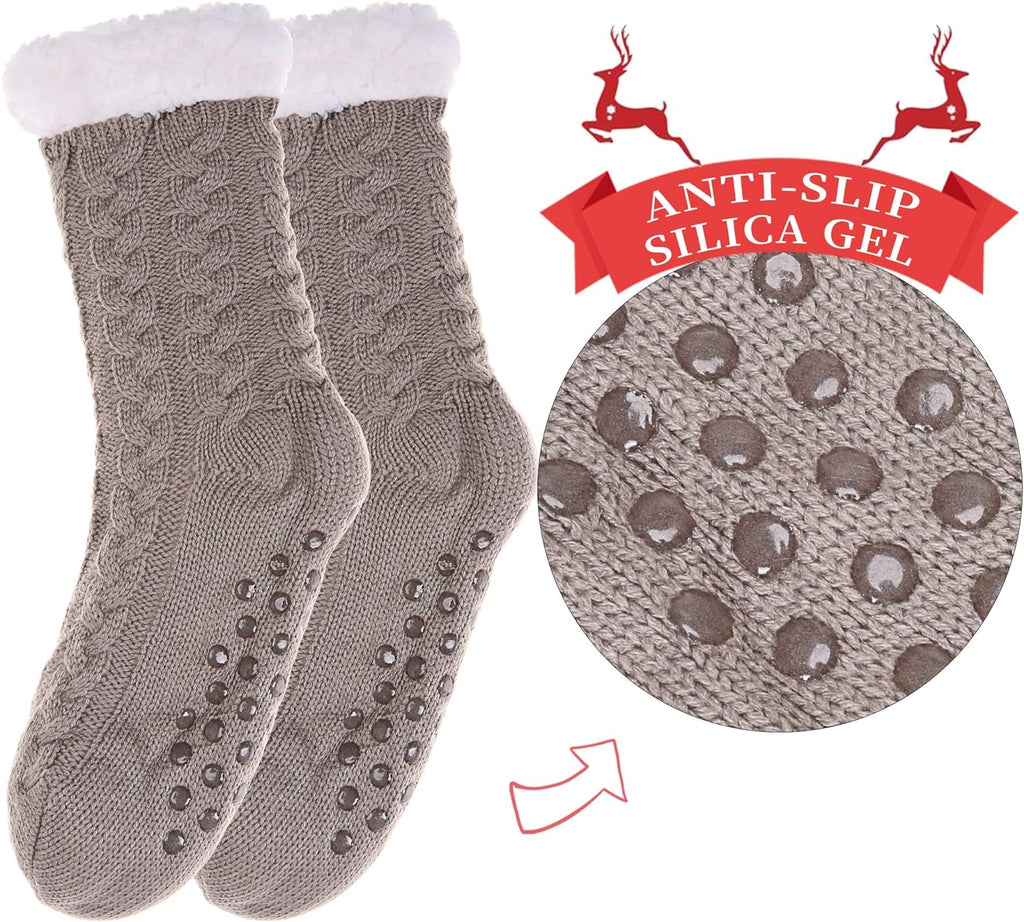 Women'S Winter Super Soft Warm Cozy Fuzzy Fleece-Lined with Grippers Slipper Socks