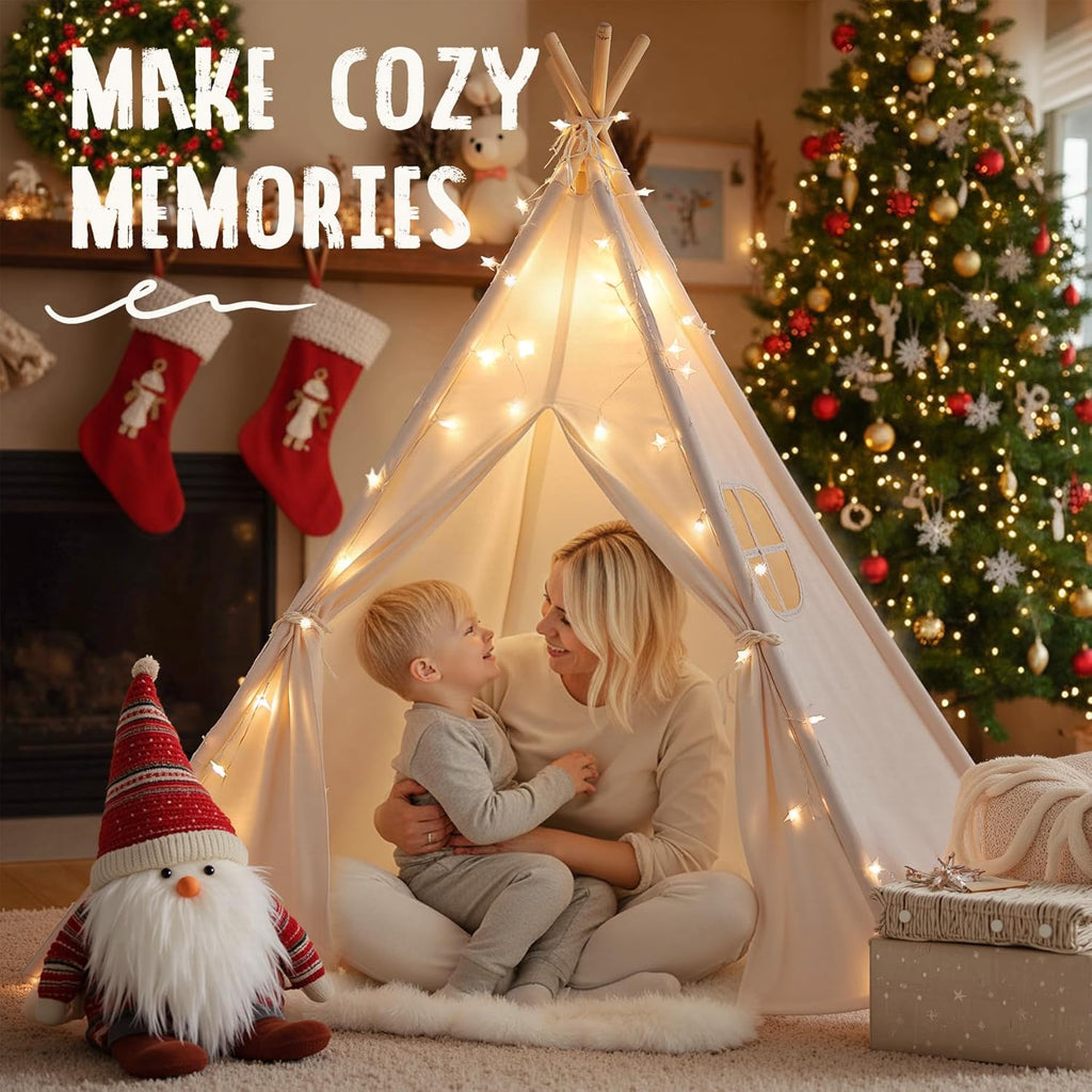 Teepee Tent for Kids with Carry Case, Natural Cotton Canvas Teepee Play Tent, Toys for Girls/Boys Indoor & Outdoor Playing