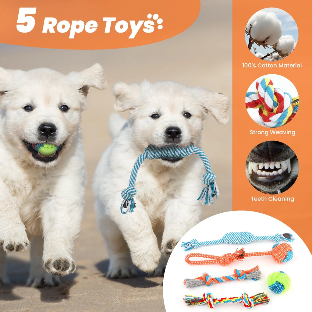 Juguetes Para Perros Pequeños, Paquete De 10 Juguetes Masticables Para Cachorros Para La Dentición Y El Entrenamiento Con Juguetes De Peluche Con Sonido, Pelota De Premio Y Juguetes De Cuerda Para Mantenerlos Ocupados