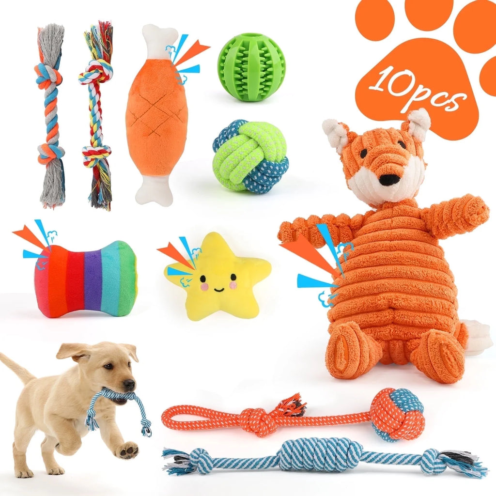 Juguetes Para Perros Pequeños, Paquete De 10 Juguetes Masticables Para Cachorros Para La Dentición Y El Entrenamiento Con Juguetes De Peluche Con Sonido, Pelota De Premio Y Juguetes De Cuerda Para Mantenerlos Ocupados