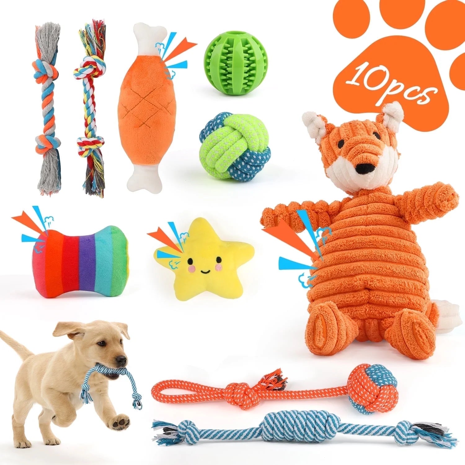 Juguetes Para Perros Pequeños, Paquete De 10 Juguetes Masticables Para Cachorros Para La Dentición Y El Entrenamiento Con Juguetes De Peluche Con Sonido, Pelota De Premio Y Juguetes De Cuerda Para Mantenerlos Ocupados