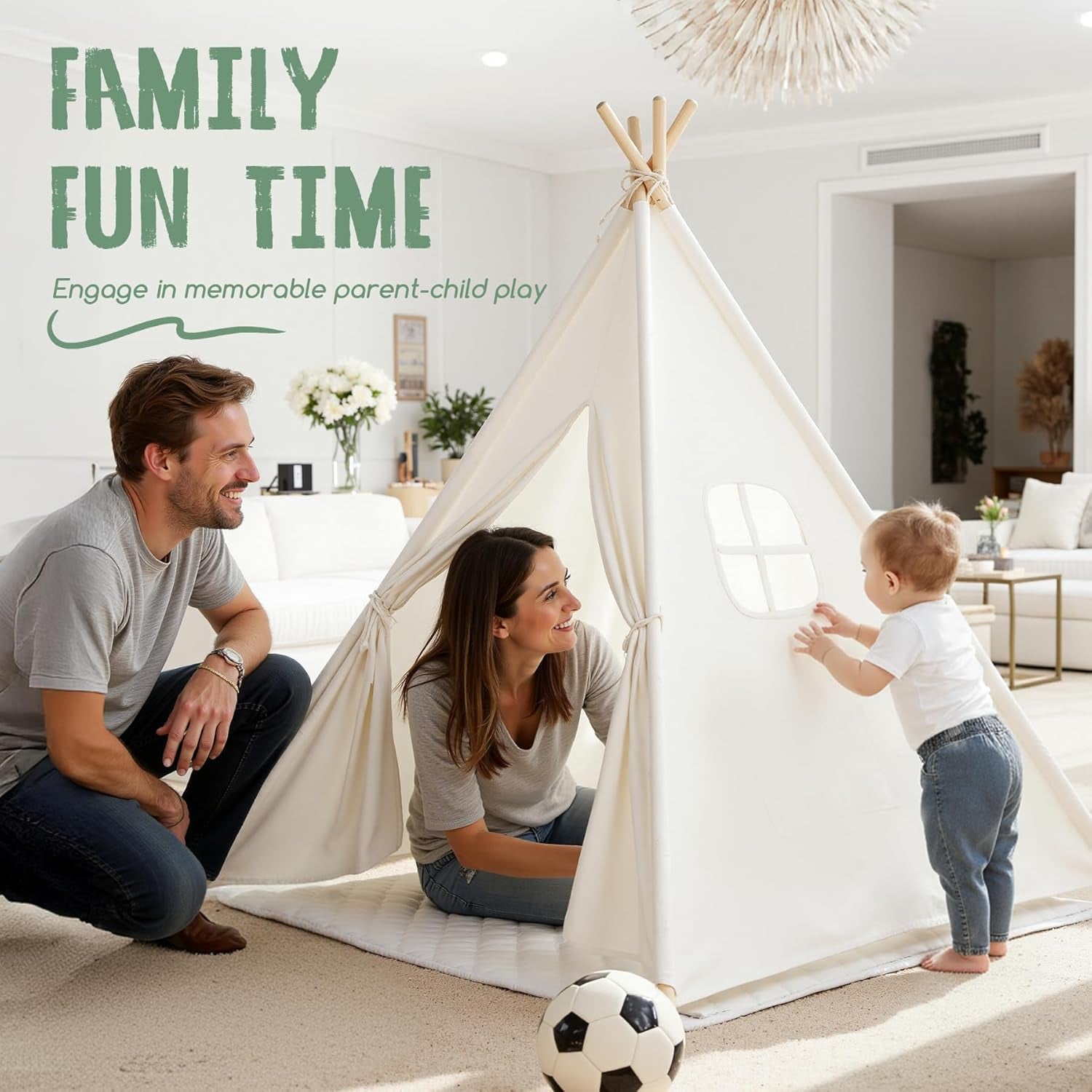 Teepee Tent for Kids with Carry Case, Natural Cotton Canvas Teepee Play Tent, Toys for Girls/Boys Indoor & Outdoor Playing